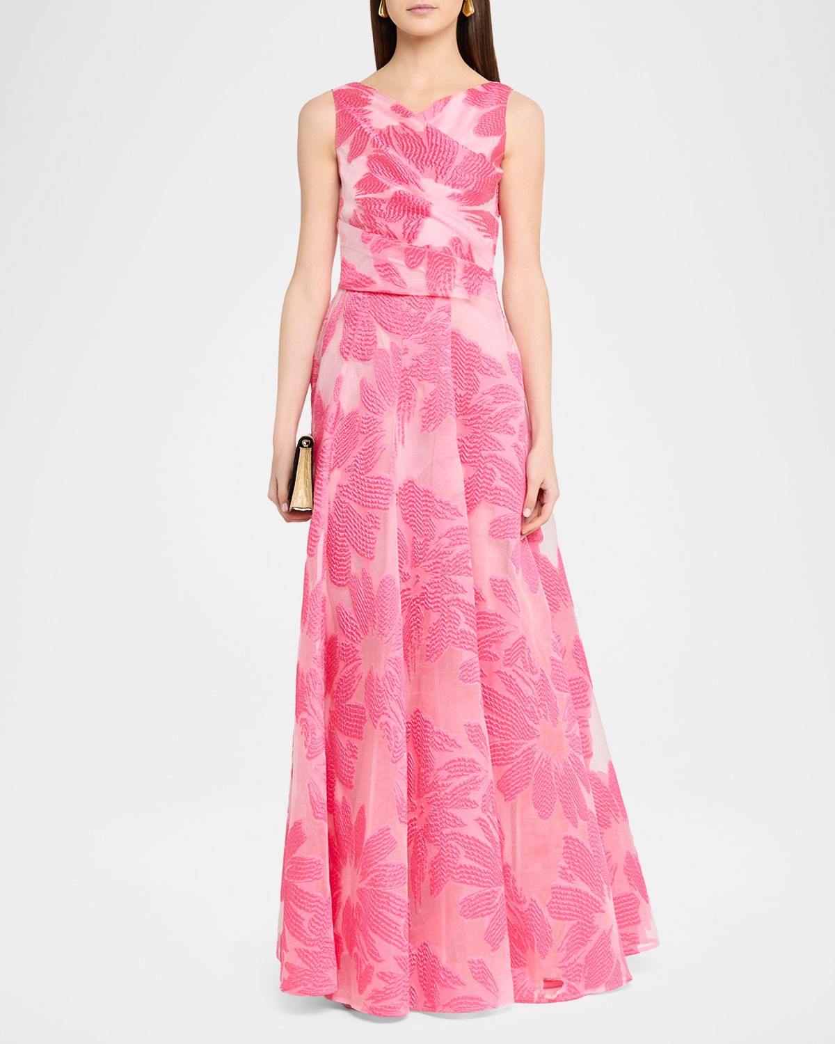 Talbot Runhof Floral Fil Coupe Sleeveless A-Line Evening Gown