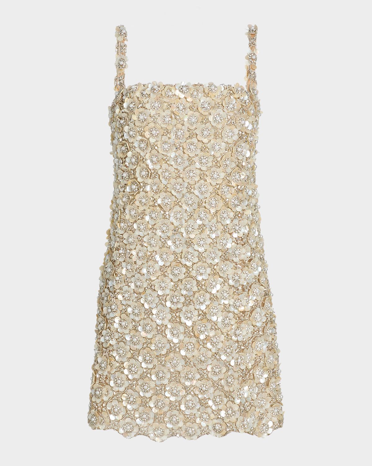Oscar de la Renta Pearly Embroidered Sleeveless Mini Dress