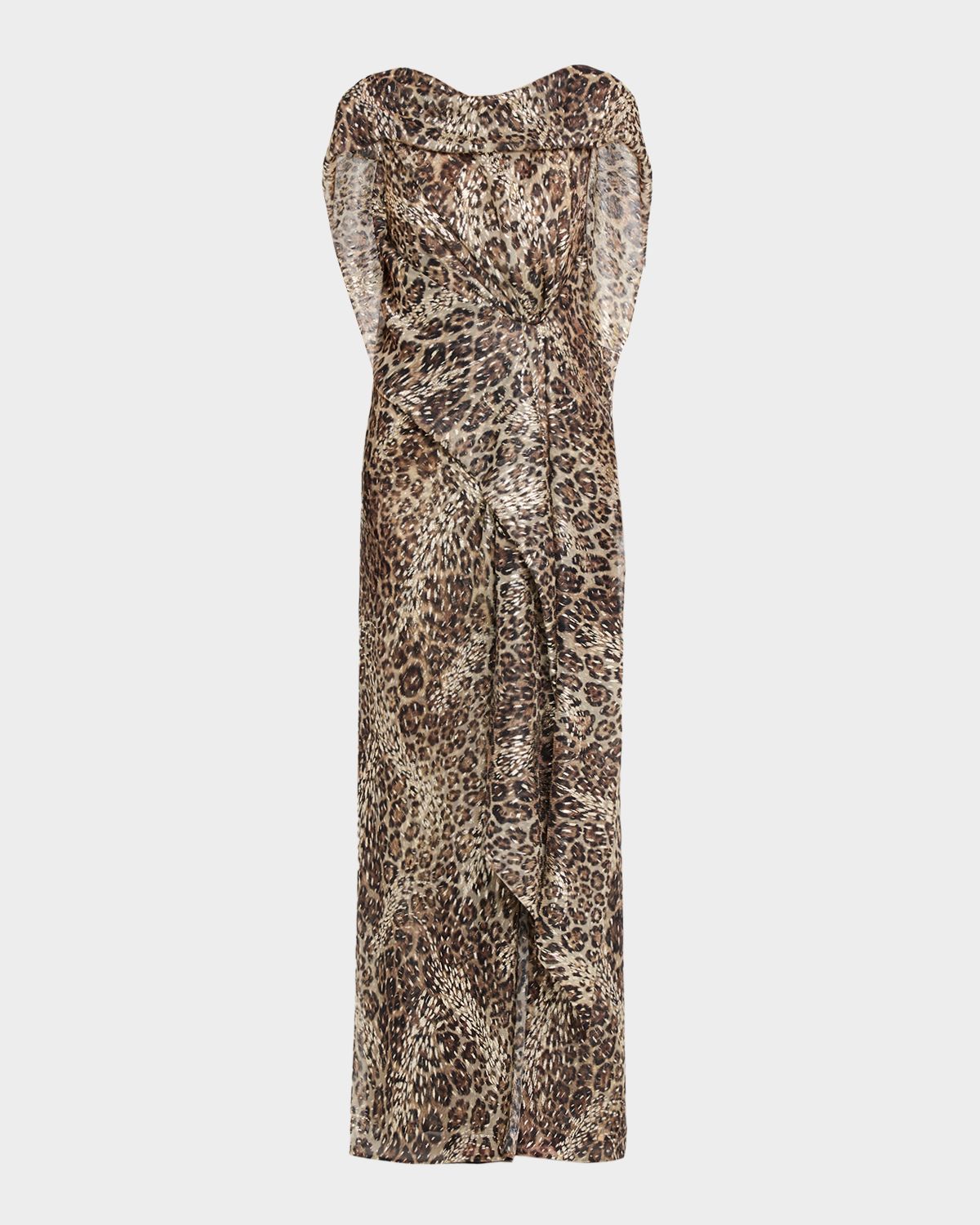 Talbot Runhof Metallic Leopard-Print Draped Maxi Dress