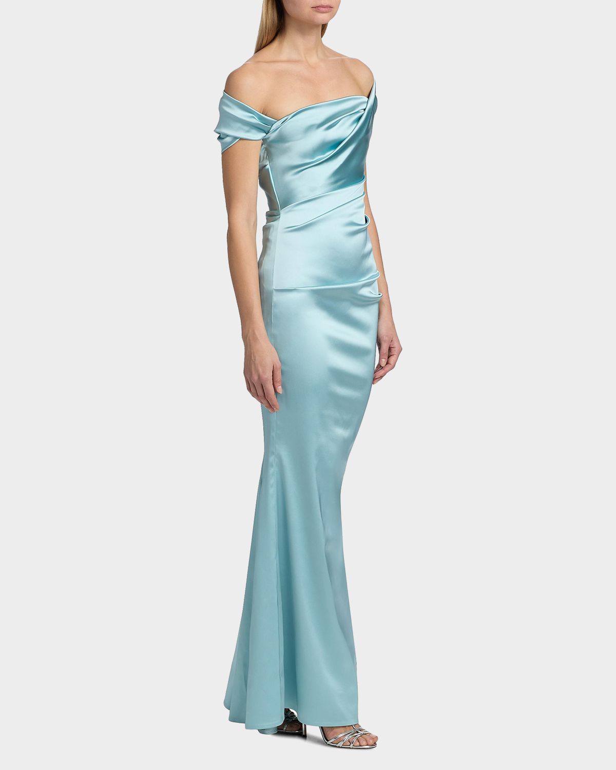 Talbot Runhof Draped Satin Duchesse Off-The-Shoulder Mermaid Gown