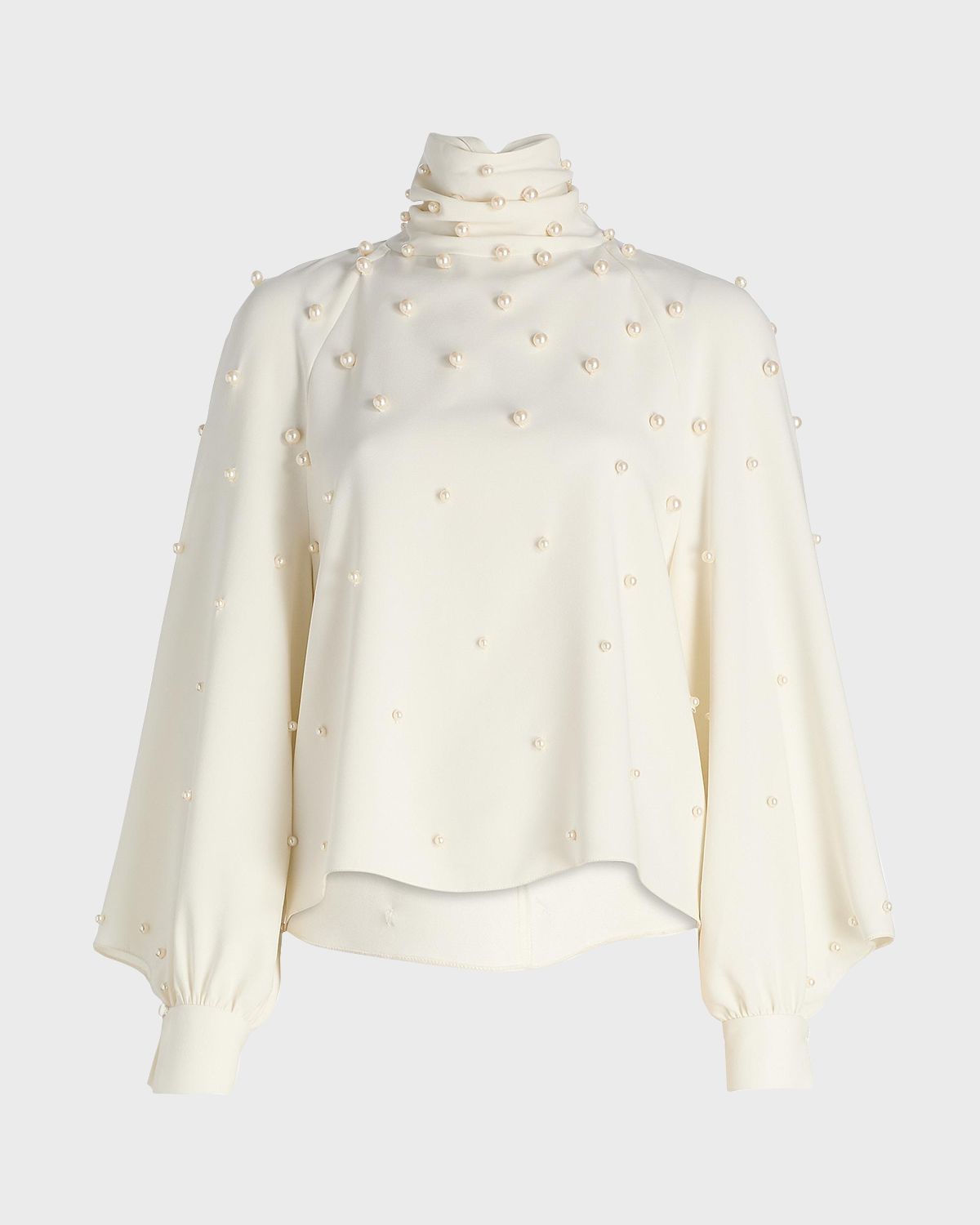 Oscar de la Renta Pearly Beaded Silk Georgette Balloon-Sleeve Blouse