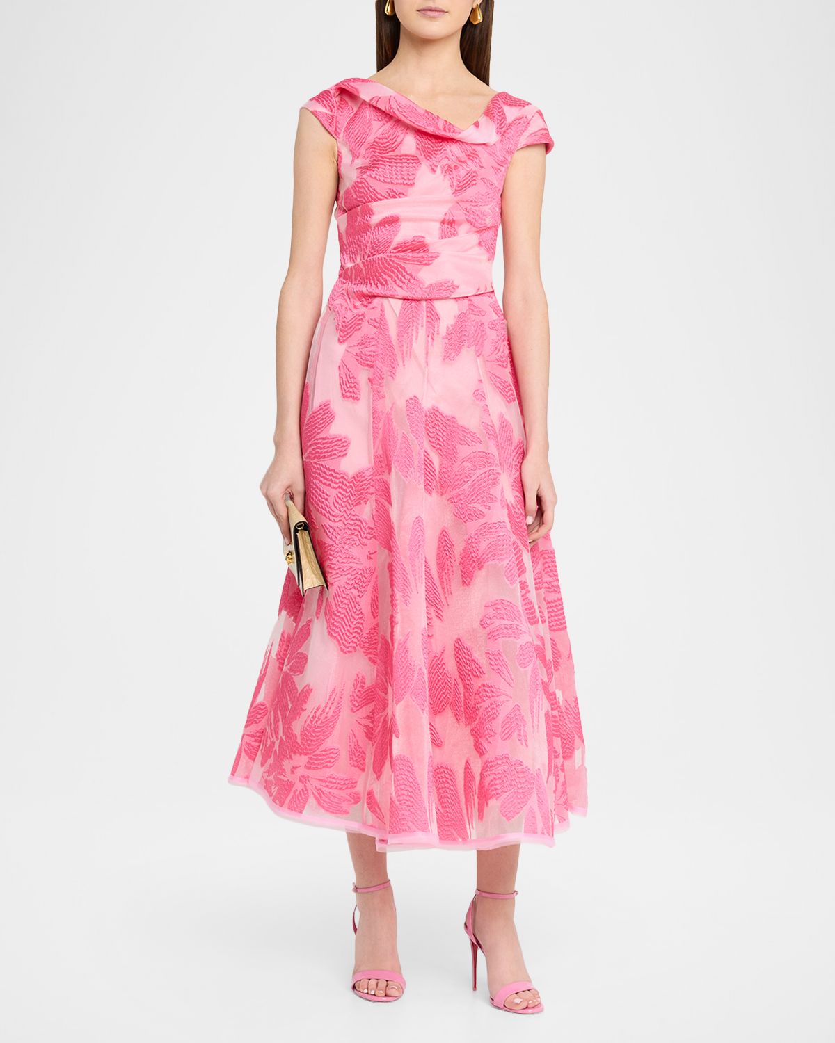 Talbot Runhof Floral Fil Coupe Cap-Sleeve Midi Cocktail Dress