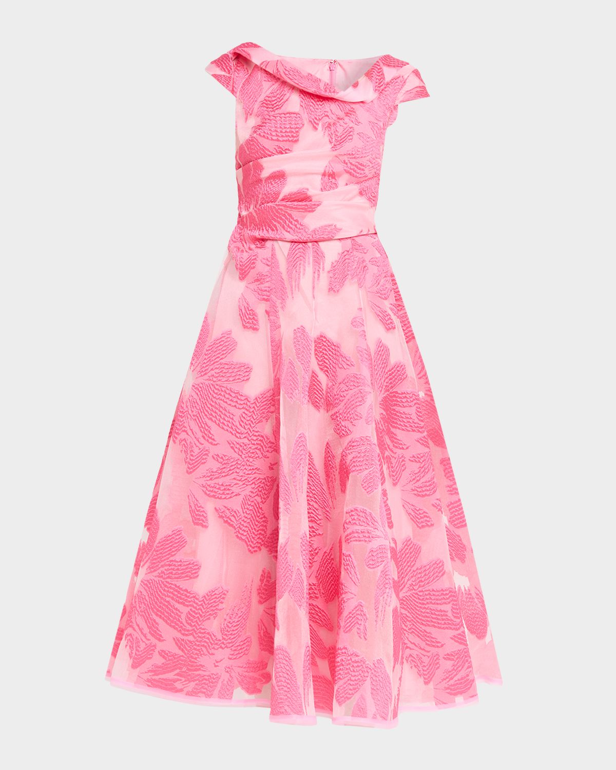 Talbot Runhof Floral Fil Coupe Cap-Sleeve Midi Cocktail Dress