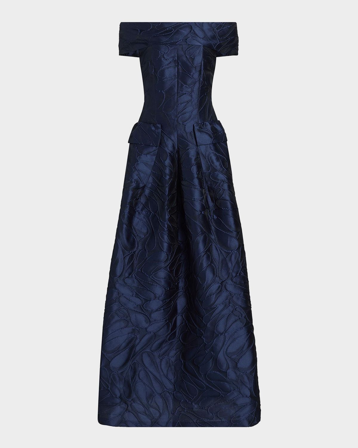 Talbot Runhof Off-The-Shoulder Textured Jacquard Gown