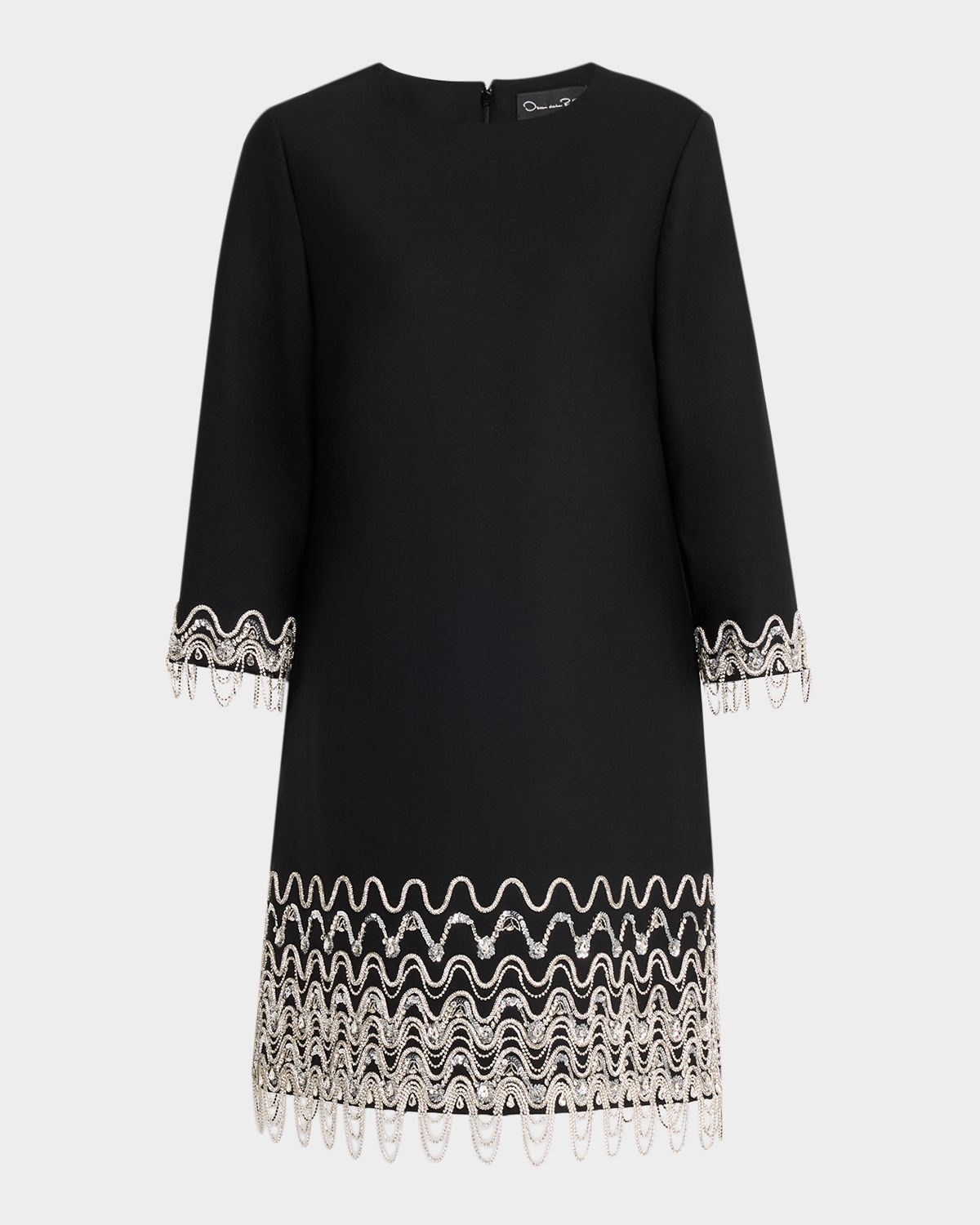 Oscar de la Renta Crystal Wave Embroidered Shift Dress