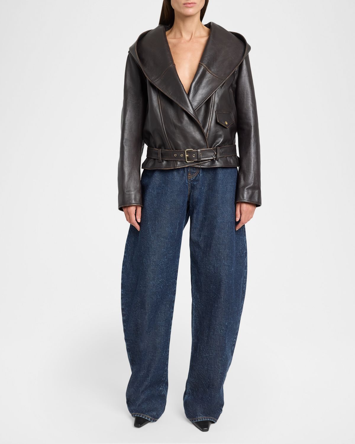 ALAIA Leather Hooded Biker Jacket