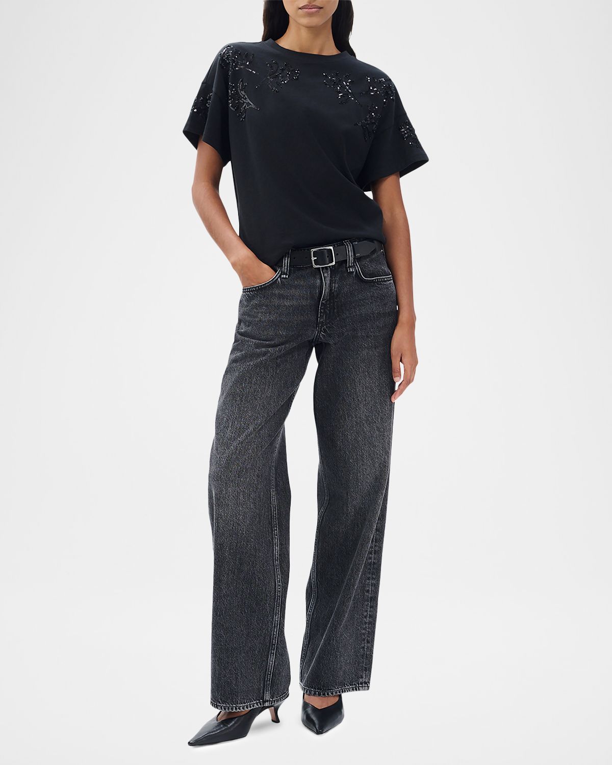 Rag & Bone Kelly Boxy Beaded Floral Tee