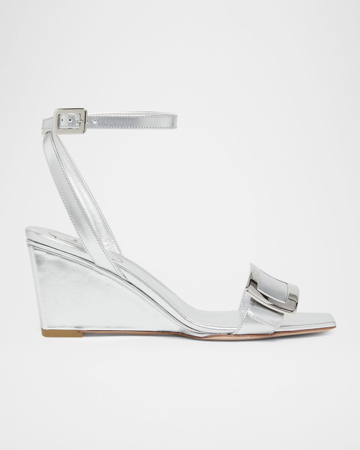 Roger Vivier 60mm Belle Vivier Metallic Leather Wedge Sandals