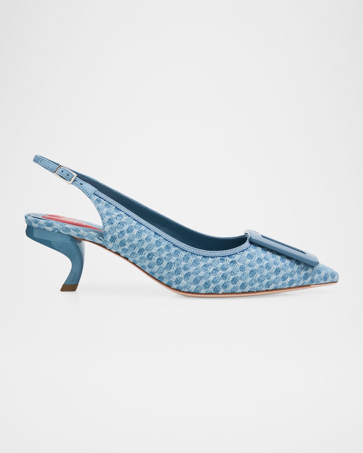 Roger Vivier 55mm Virgule Bordo Denim Slingback Pumps