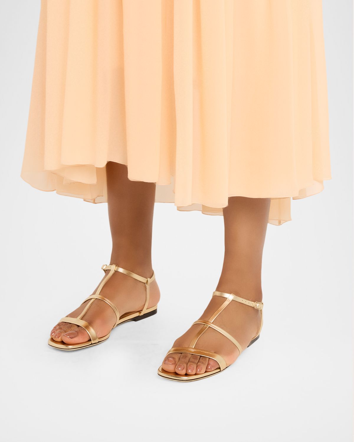 Jimmy Choo Gwynn Metallic Leather Strappy Flat Sandals