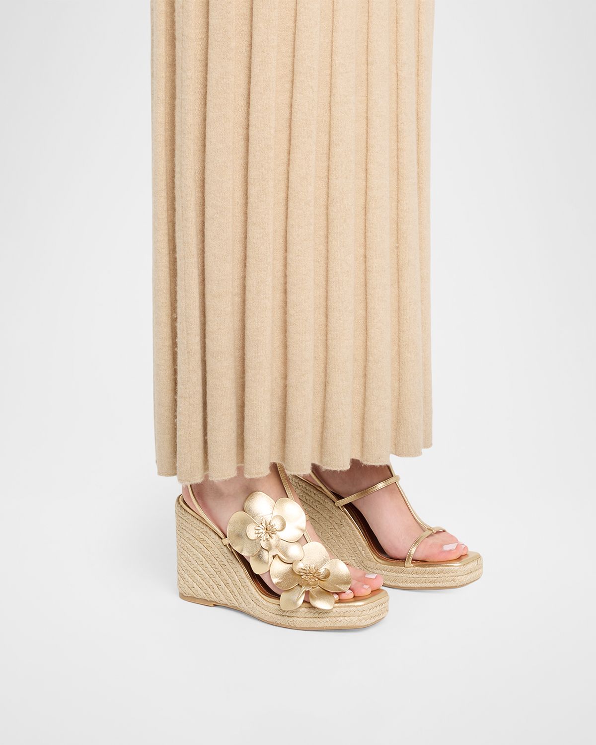 Zimmermann 110mm Orchid Metallic Leather Espadrille Wedge Sandals