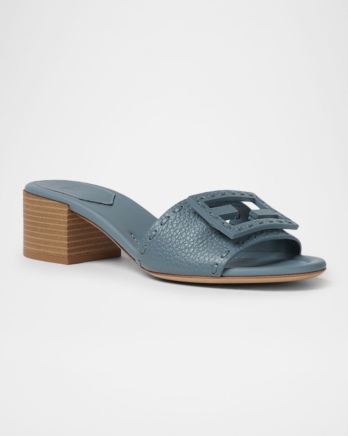 Fendi 45mm FF Baguette Vitello Leather Slide Sandals