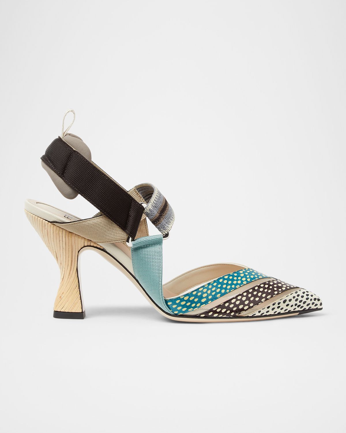 Fendi 85mm Flydots Colibri Mixed-Media Iconic Slingback Pumps