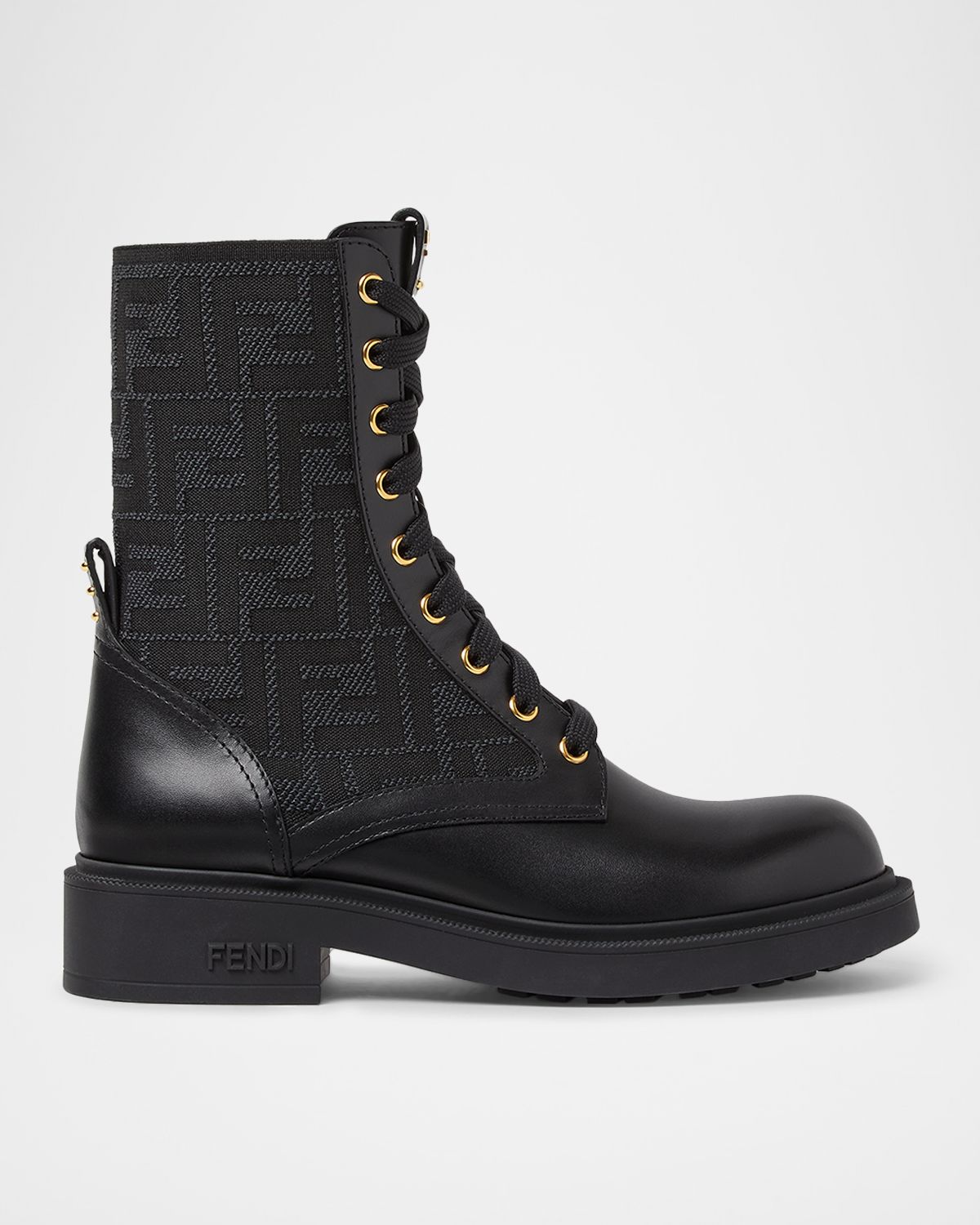 Fendi Filo FF Leather Combat Boots