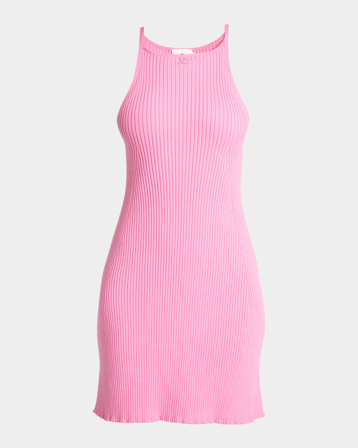 Courreges Rib Knit A-Line Mini Halter Dress