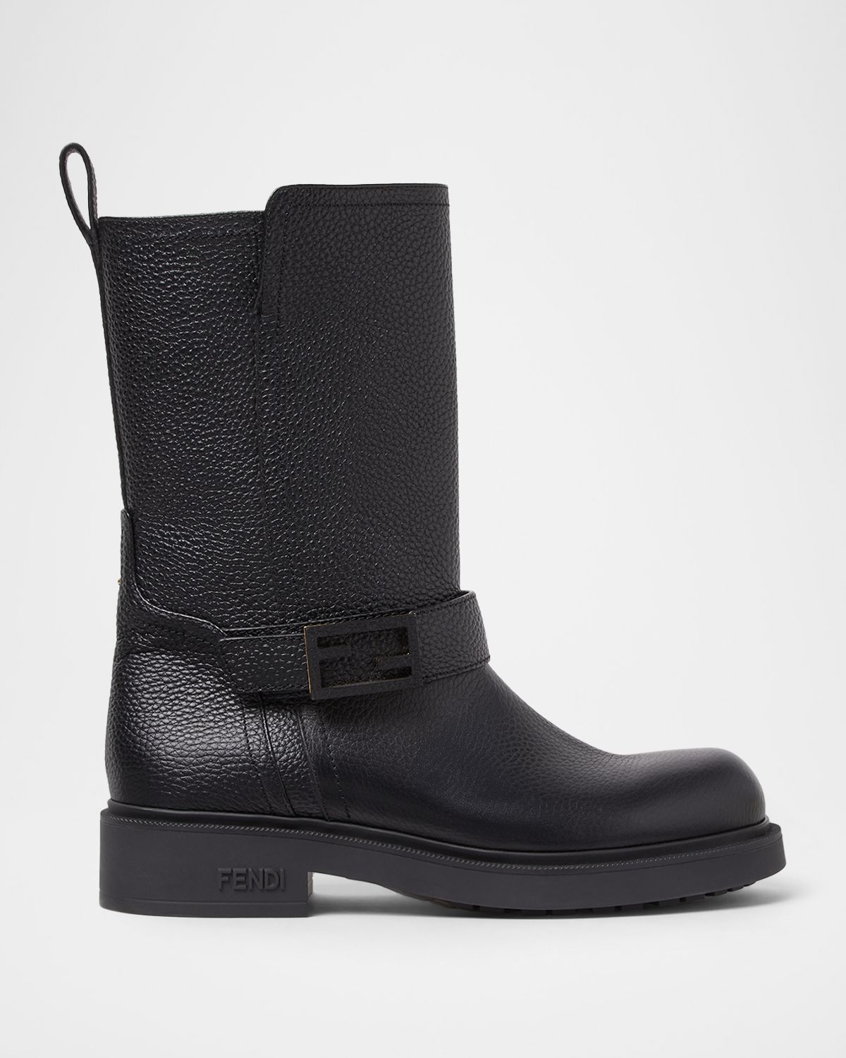 Fendi Filo Pebbled Vitello Leather Biker Boots
