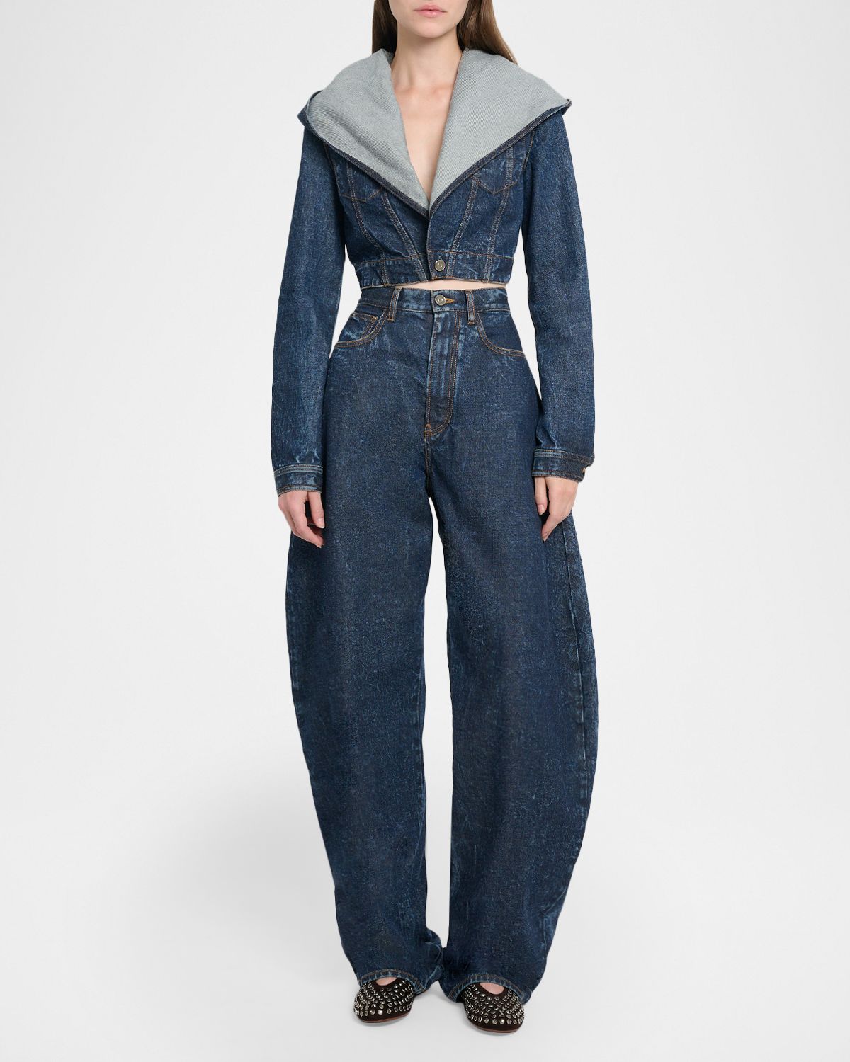 ALAIA Hooded Cropped Denim Jacket