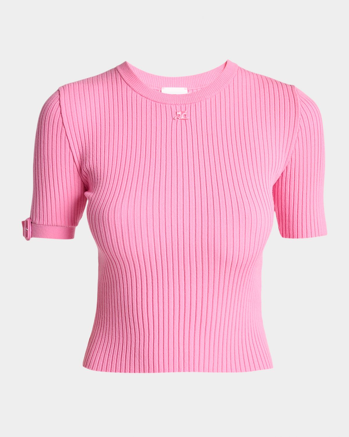 Courreges Buckle Short-Sleeve Rib Knit Top