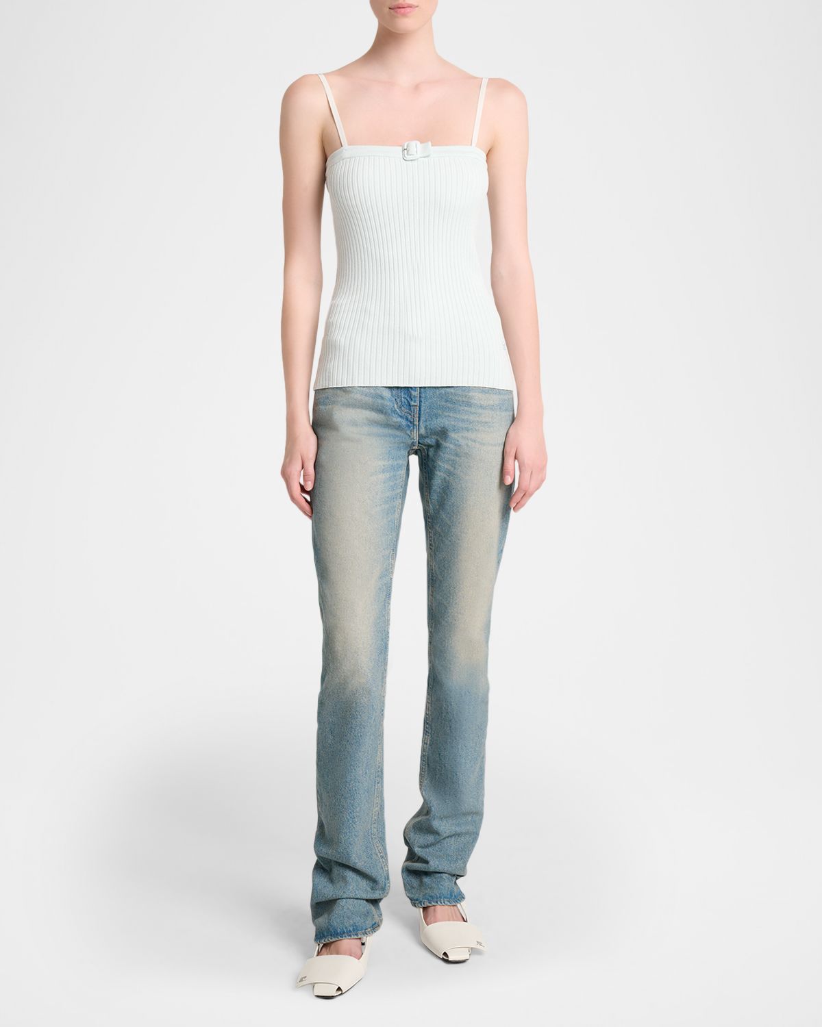 Courreges Buckle-Neck Ribbed Tank Top