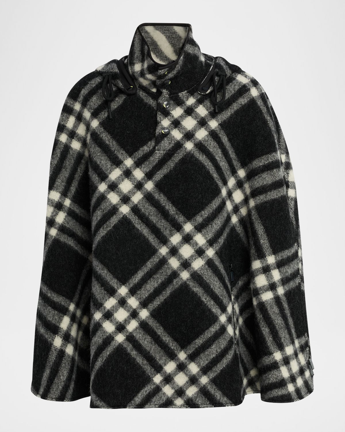 Burberry St. Neve Check Wool Poncho with Detachable Hood