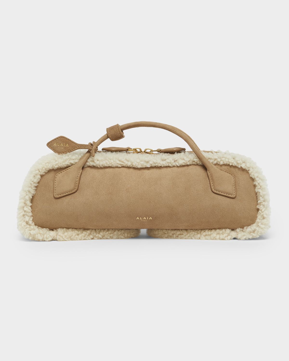 ALAIA Le Teckel Medium Suede & Shearling Top-Handle Bag