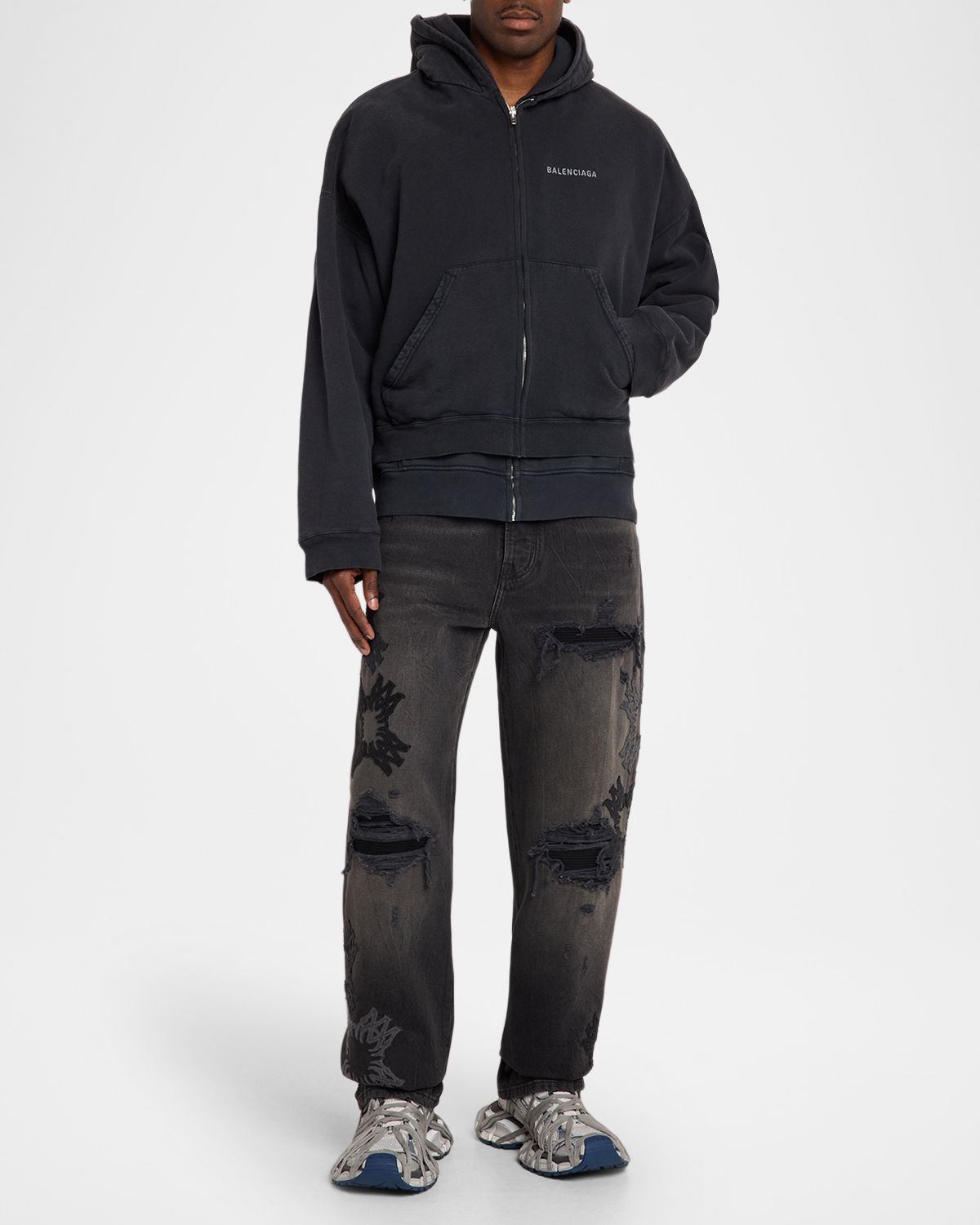 Amiri Men 's Mx1 MA Quad Distressed Straight-Leg Jeans