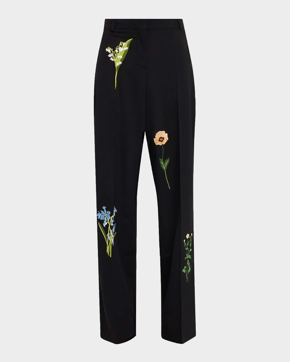 Stella McCartney Dropped-Waist Floral Embroidered Straight-Leg Trousers