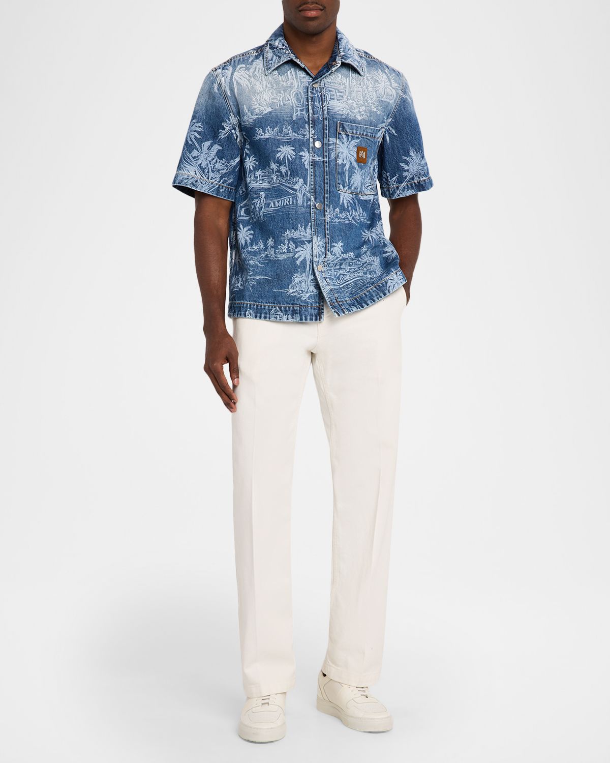 Amiri Men 's Chateau Palms Denim Short-Sleeve Shirt