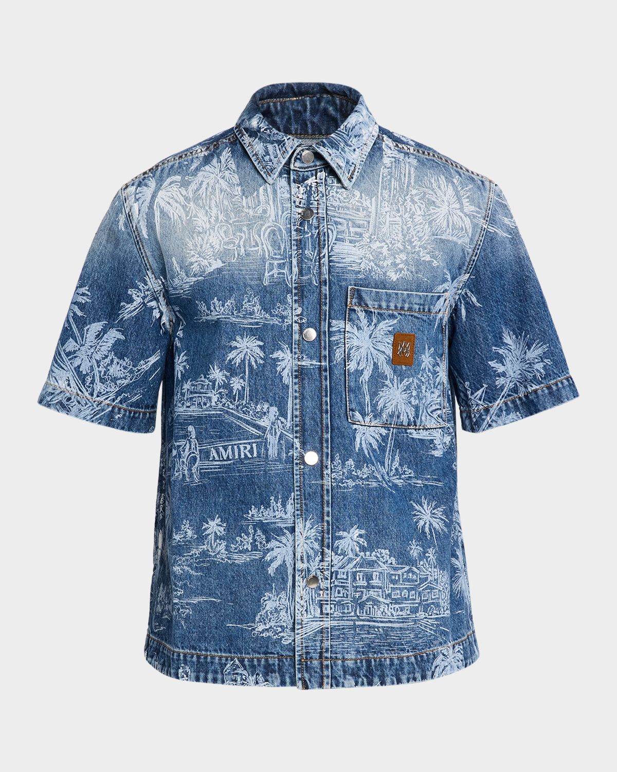 Amiri Men 's Chateau Palms Denim Short-Sleeve Shirt