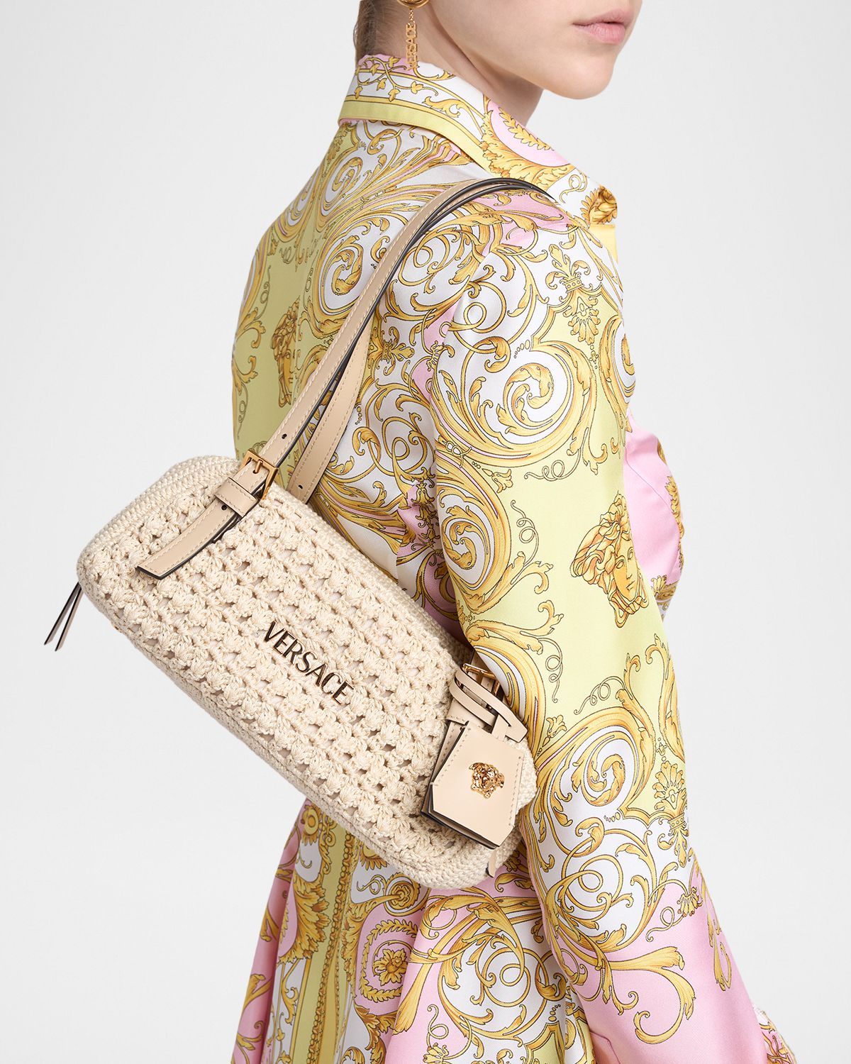 Versace Crochet Cotton Bowling Shoulder Bag