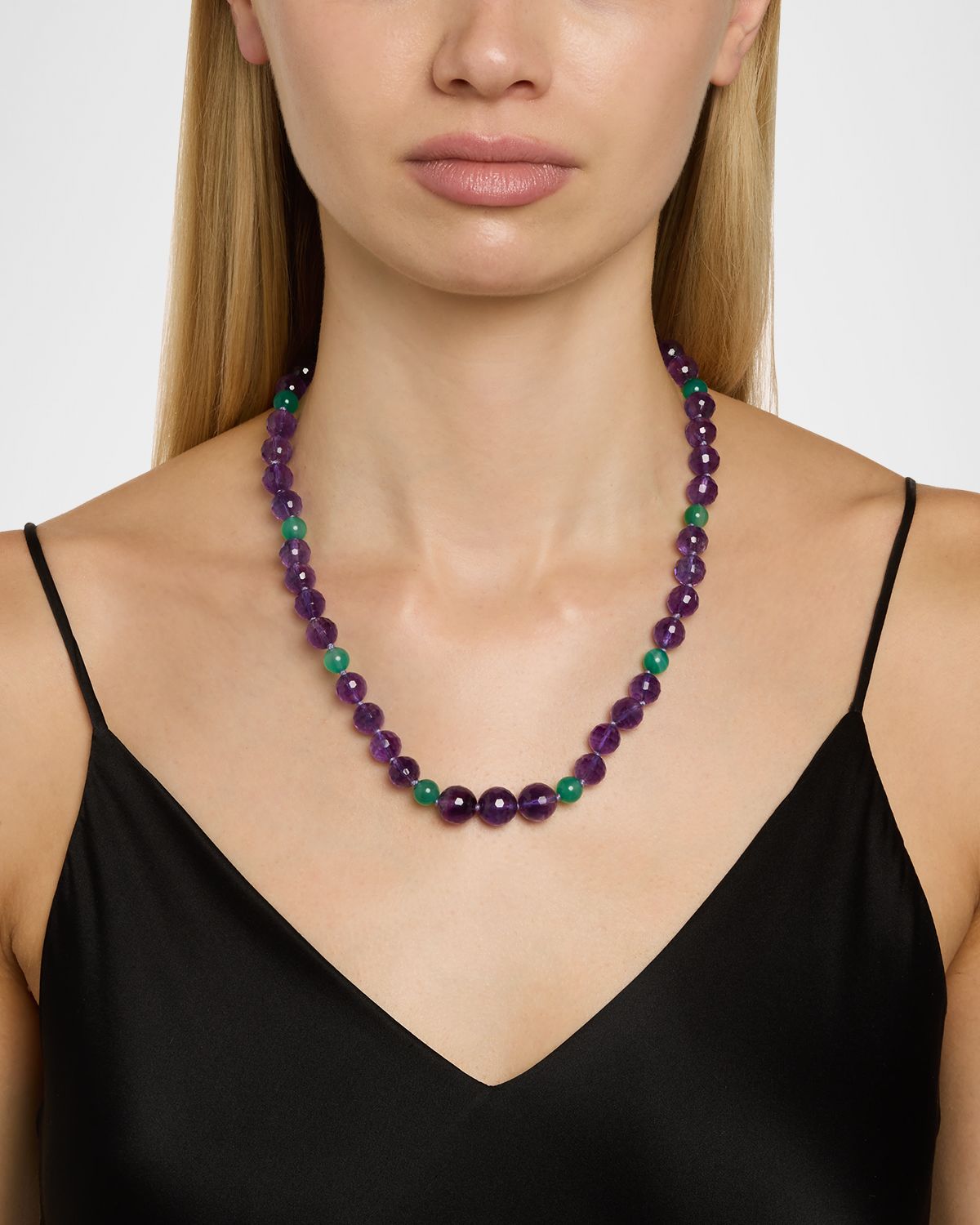 NM Estate Estate Platinum Amethyst and Green Onyx Necklace with Art Deco Clasp