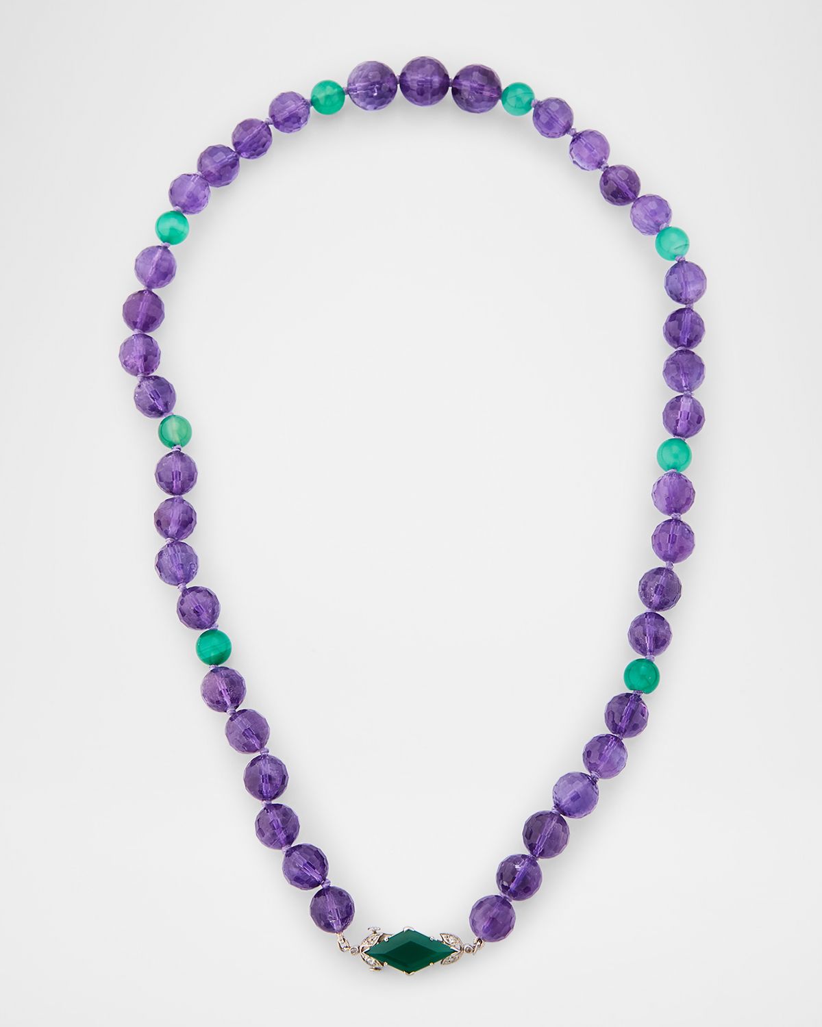 NM Estate Estate Platinum Amethyst and Green Onyx Necklace with Art Deco Clasp