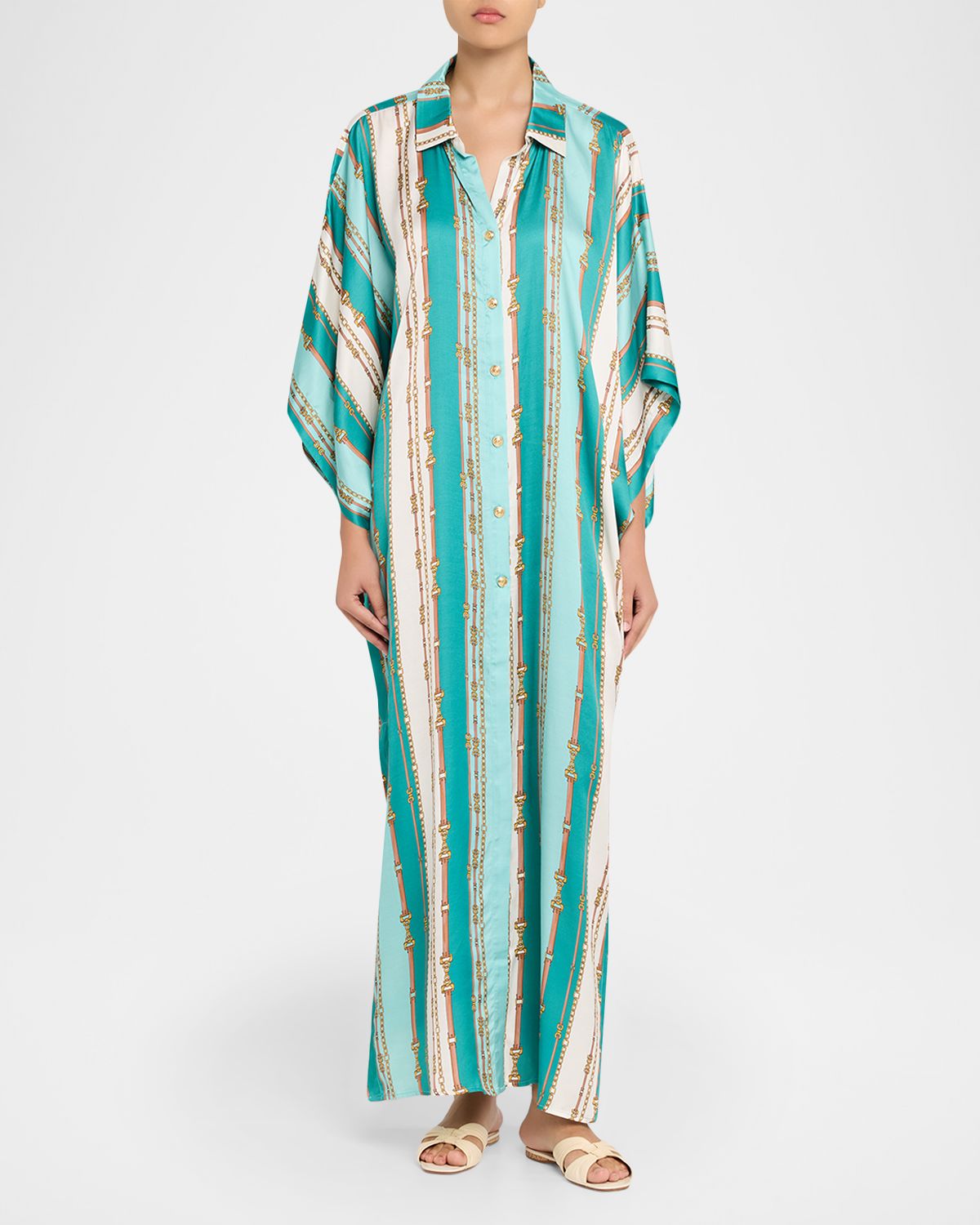 La Blanca Wrena Belt Striped Maxi Shirtdress Coverup
