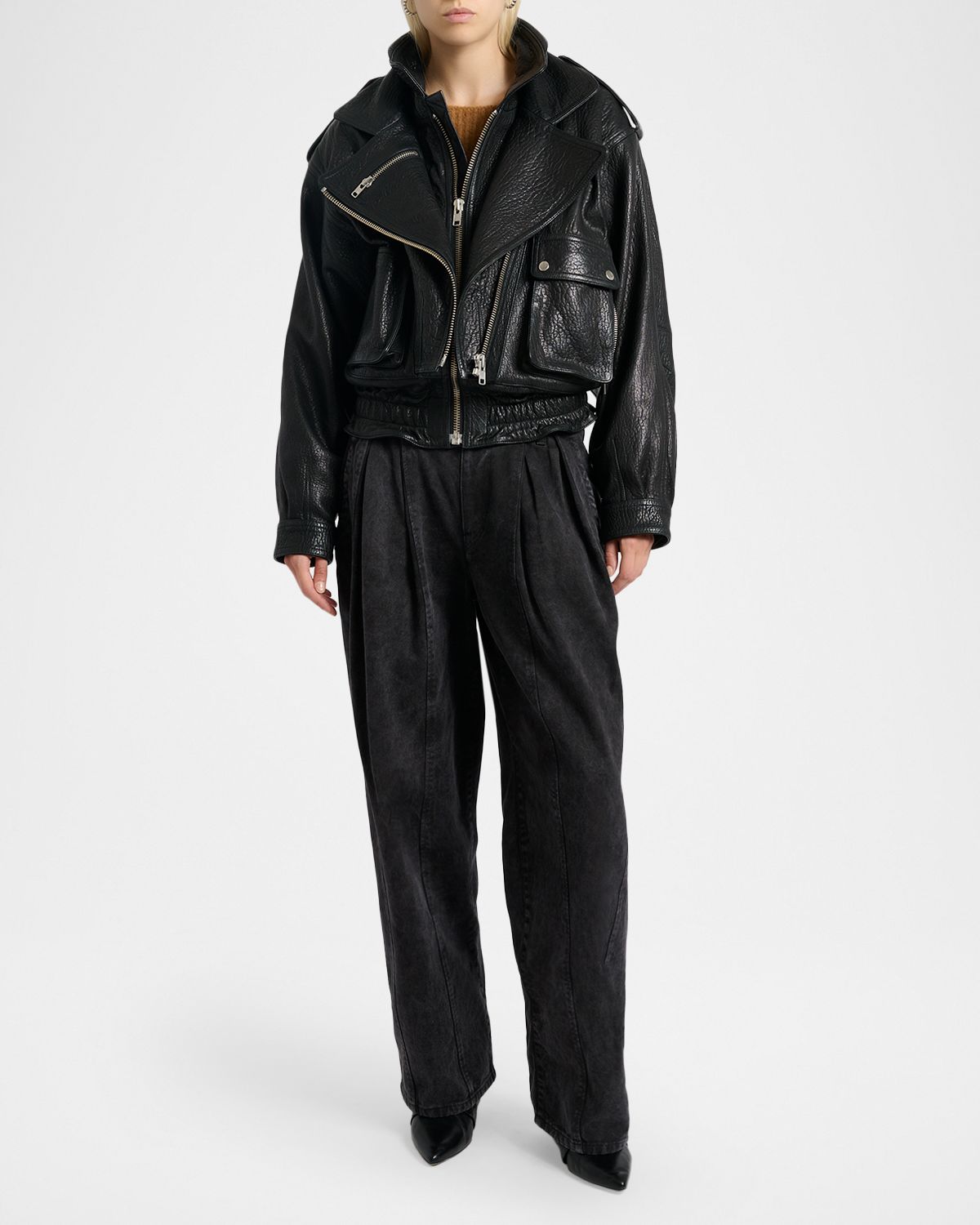 Isabel Marant Aneli Double-Collar Leather Bomber Jacket