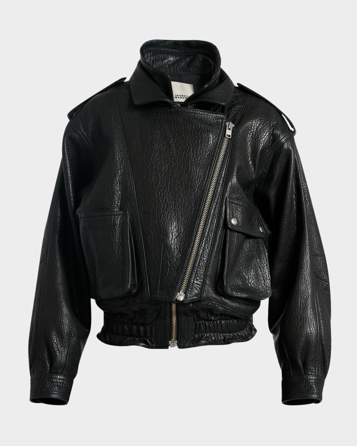 Isabel Marant Aneli Double-Collar Leather Bomber Jacket