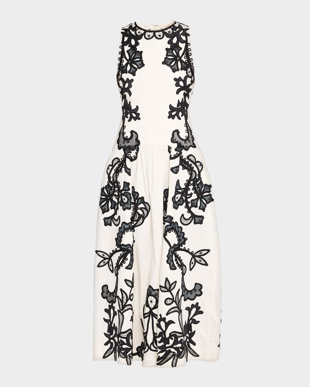 Ulla Johnson Sonali Embroidered Drop-Waist Midi Dress