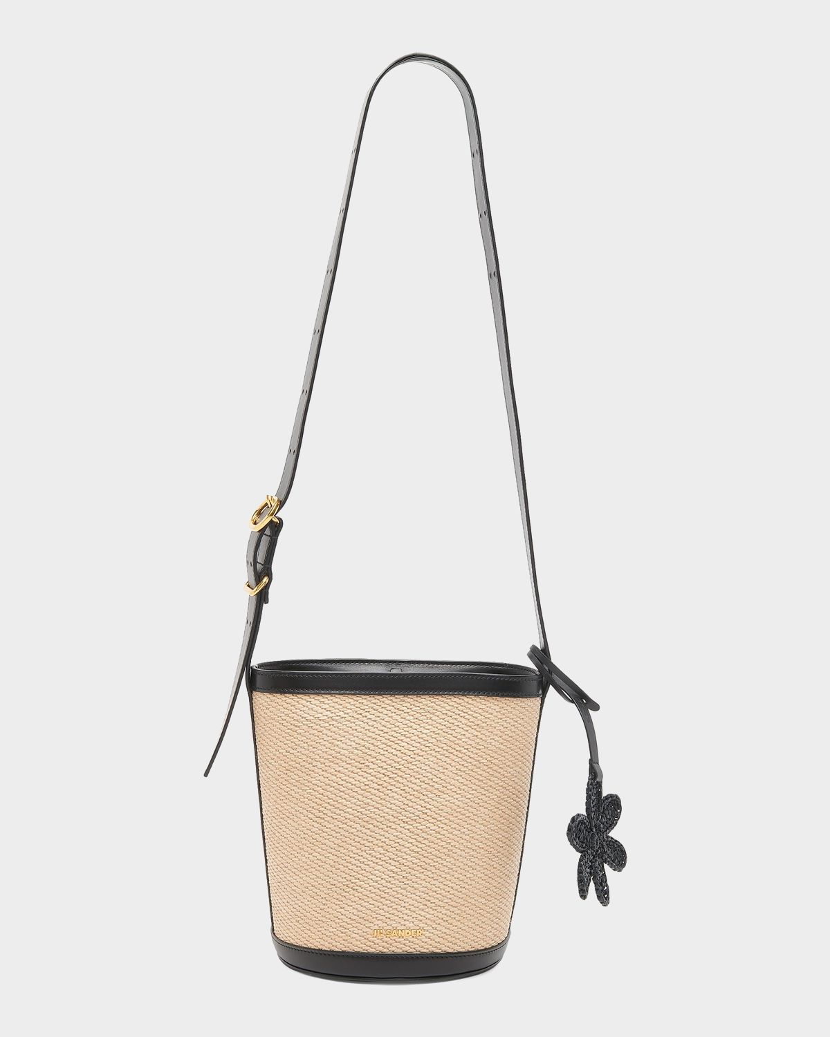 Jil Sander Cannolo Leather-Trim Faux Raffia Bucket Bag