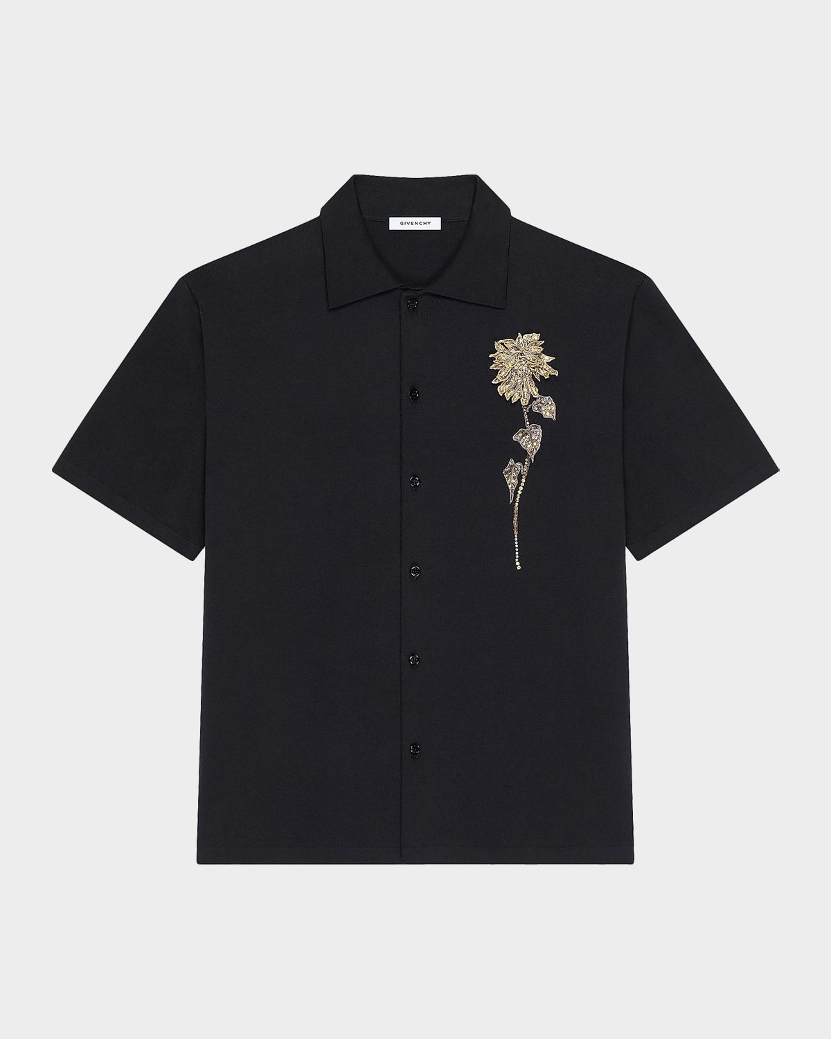 Givenchy Men 's Embellished-Floral Knit Short-Sleeve Shirt