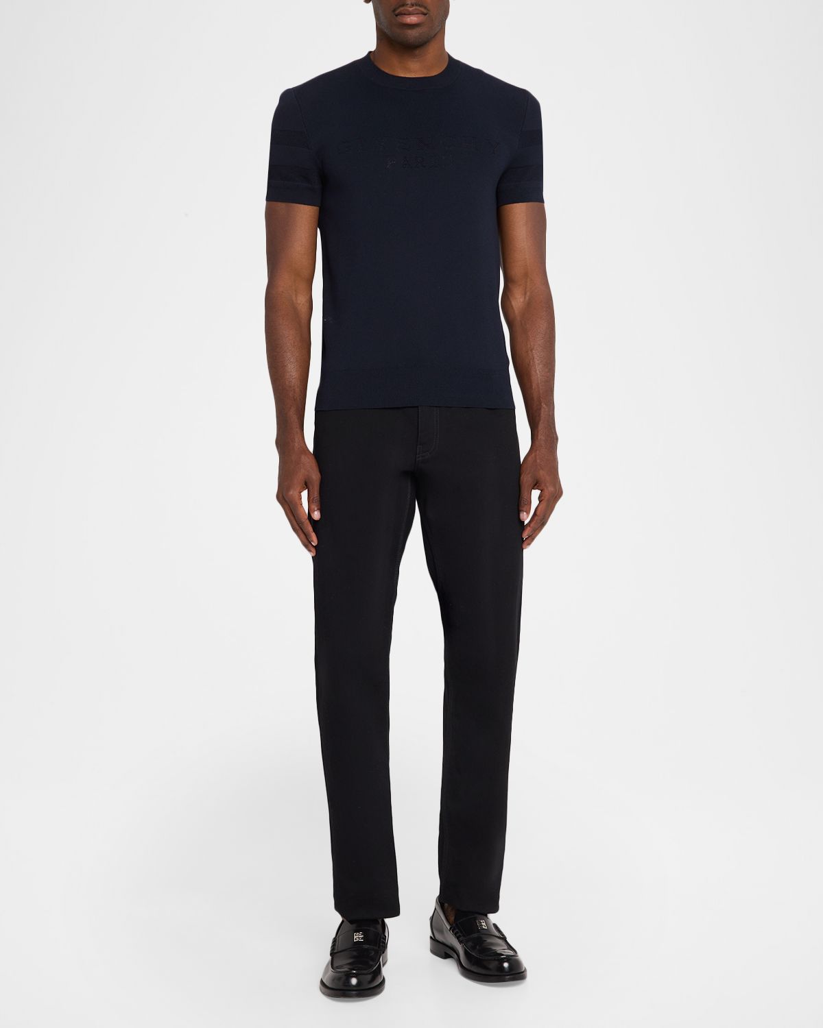 Givenchy Men 's Mesh Logo Knit Short-Sleeve Crewneck Sweater | Thumbnail 5