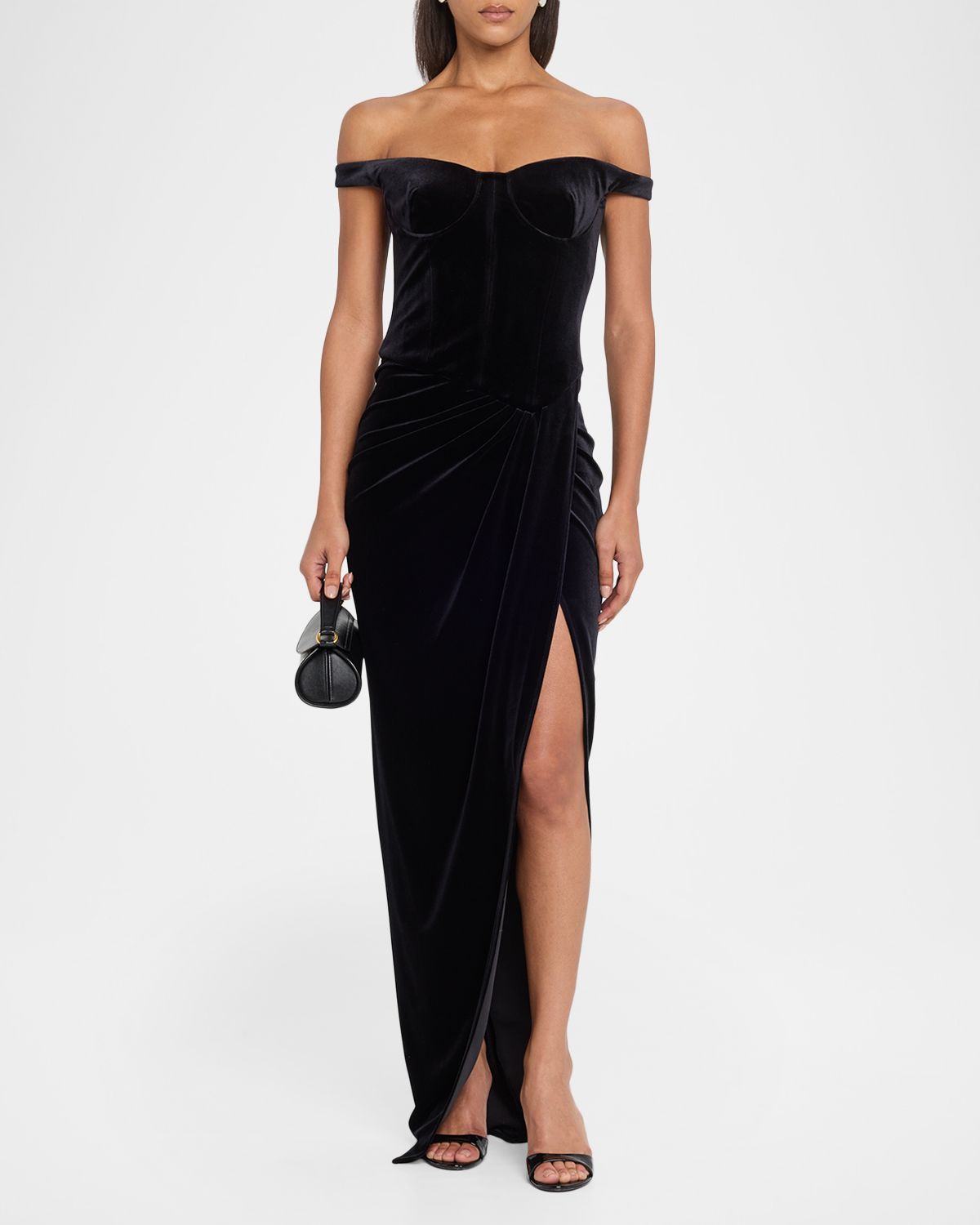 Alex Perry Off-The-Shoulder Velvet Bustier Draped Maxi Dress