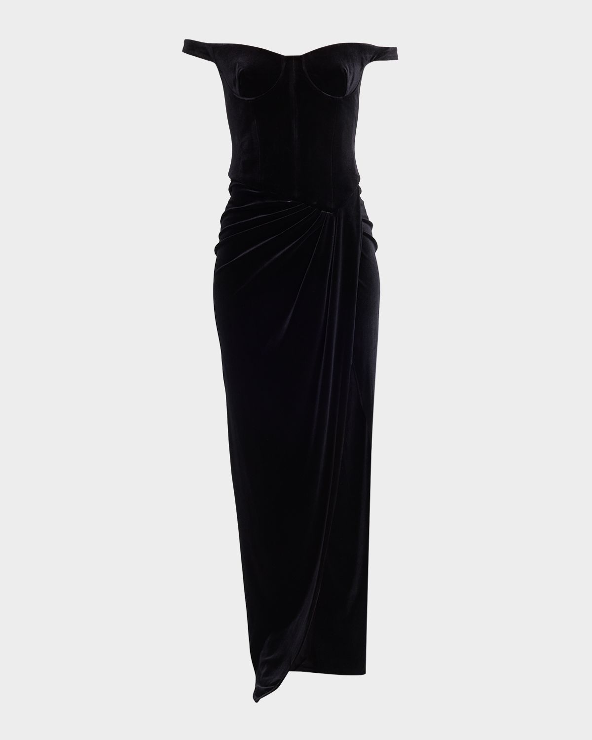 Alex Perry Off-The-Shoulder Velvet Bustier Draped Maxi Dress