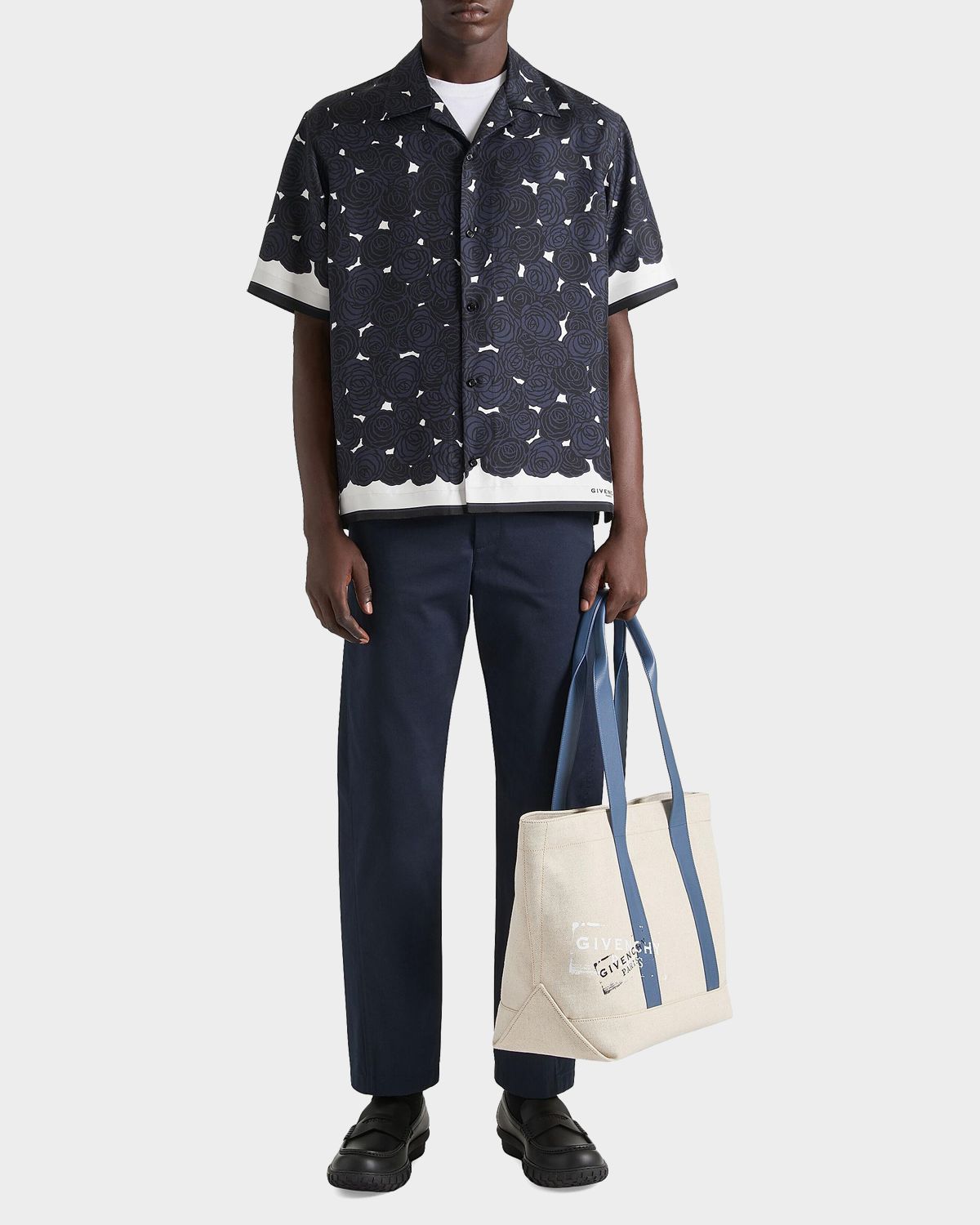 Givenchy Men 's Roses Boxy-Fit Silk Bowling Shirt