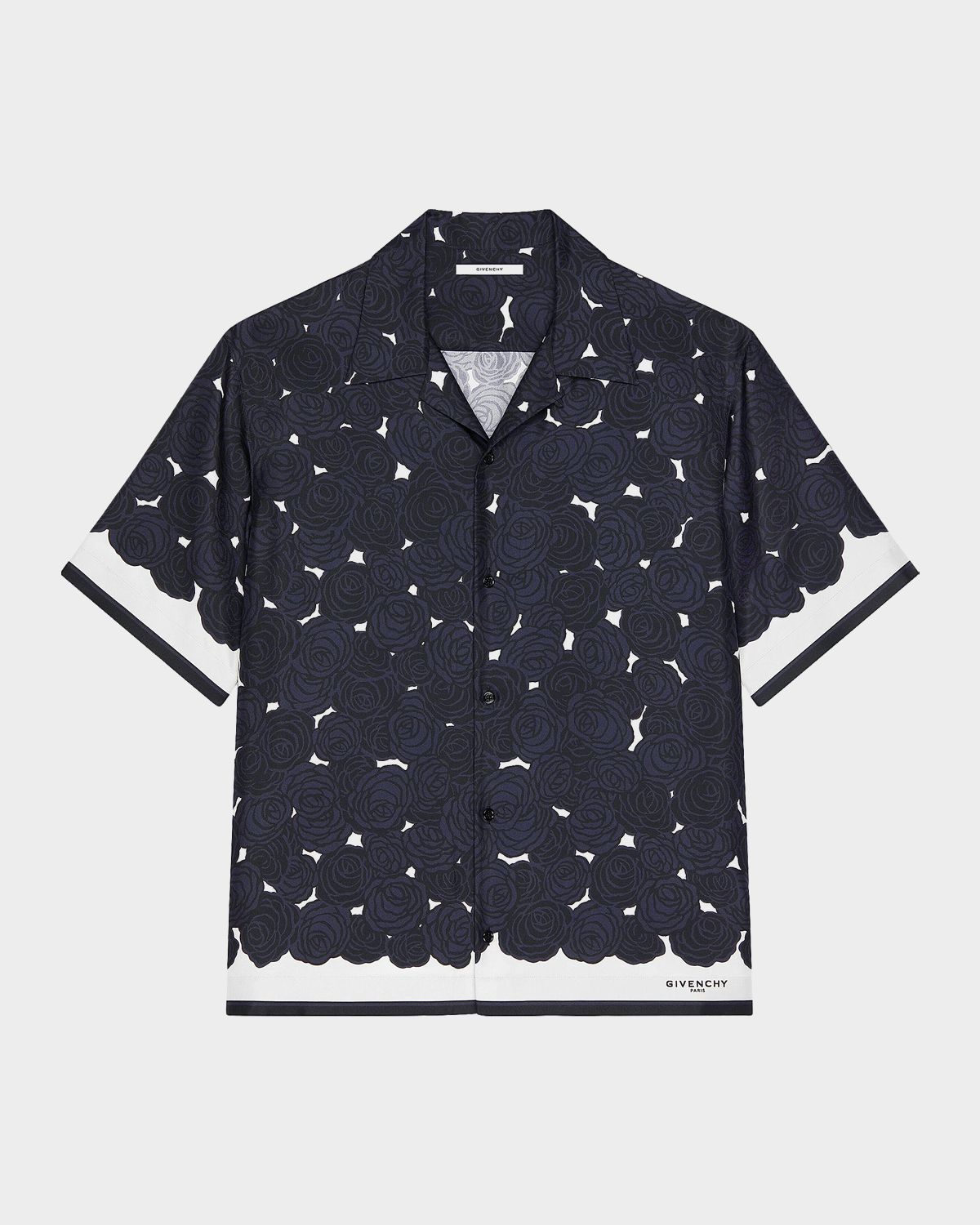 Givenchy Men 's Roses Boxy-Fit Silk Bowling Shirt