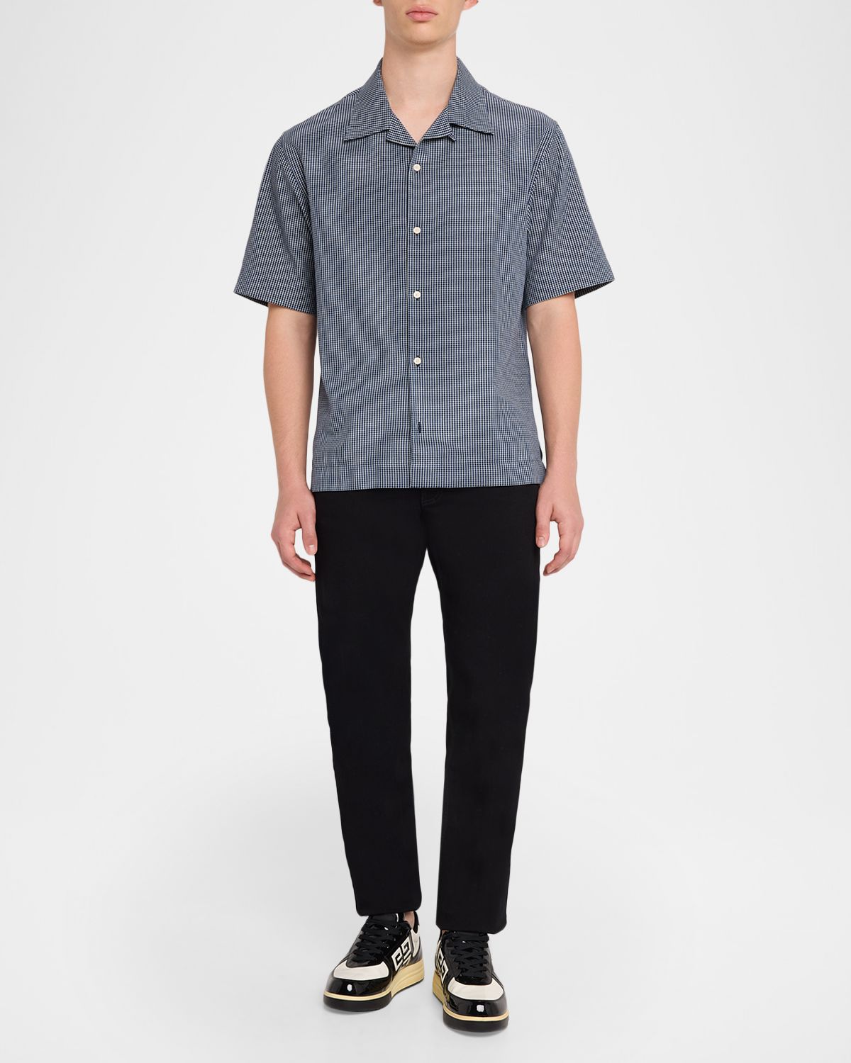 Givenchy Men 's Checked Cotton Bowling Shirt with Embroidery
