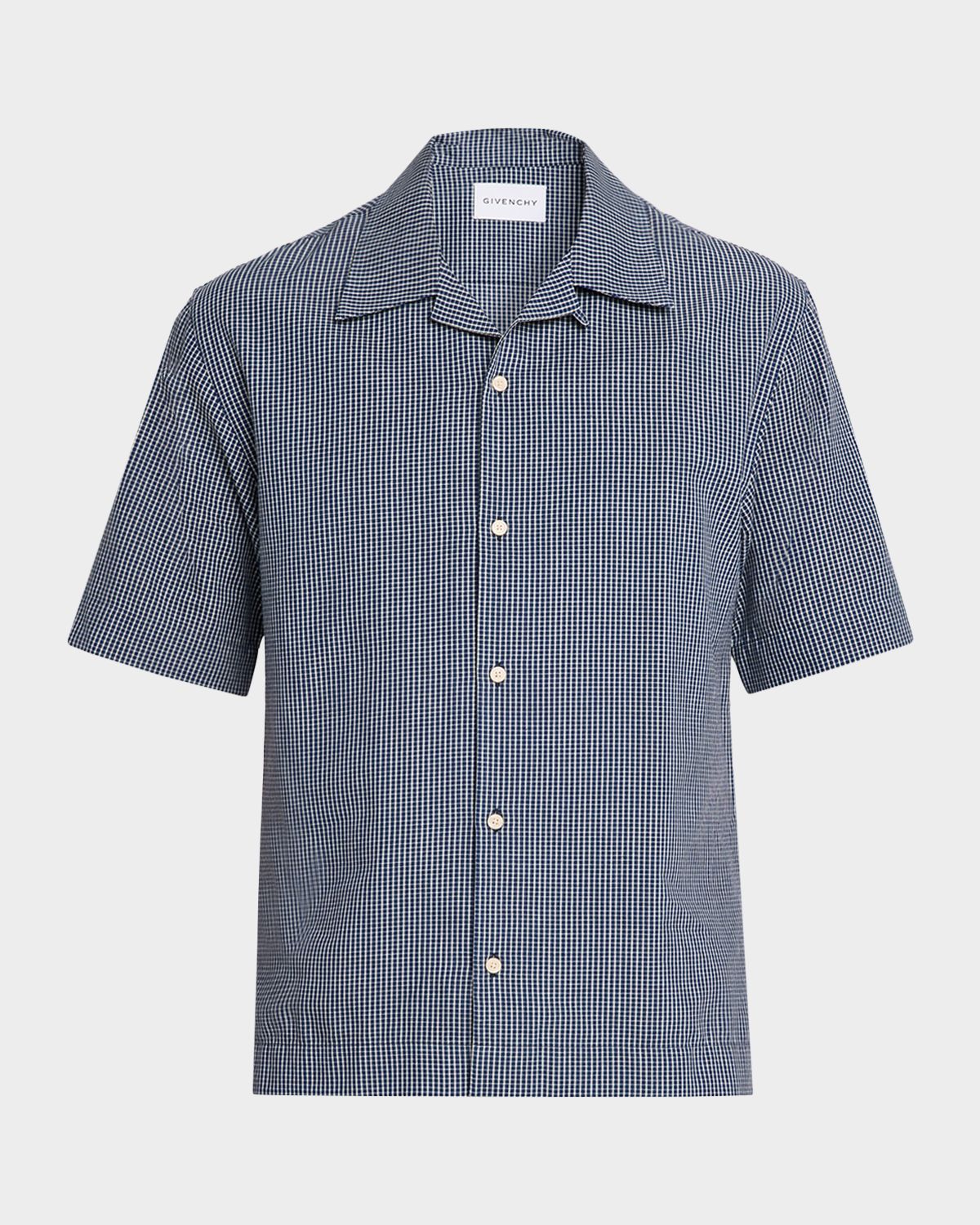 Givenchy Men 's Checked Cotton Bowling Shirt with Embroidery