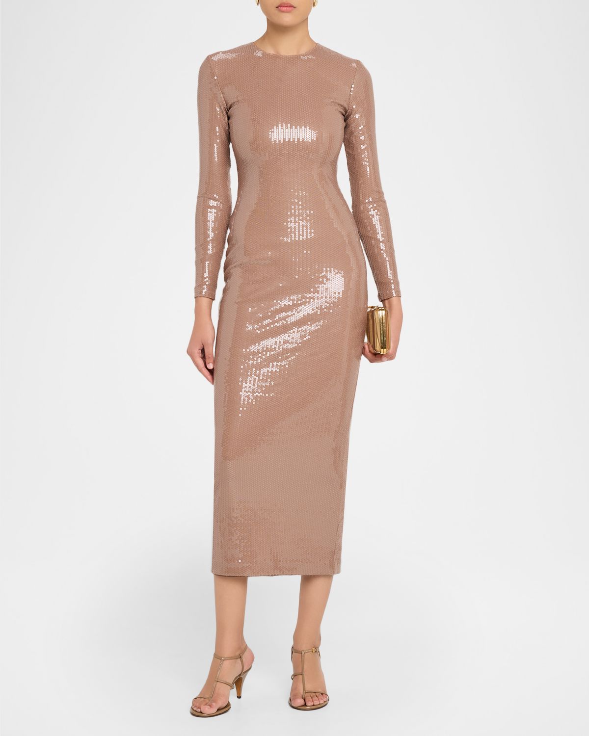 Alex Perry Sequined Long-Sleeve Midi Dress