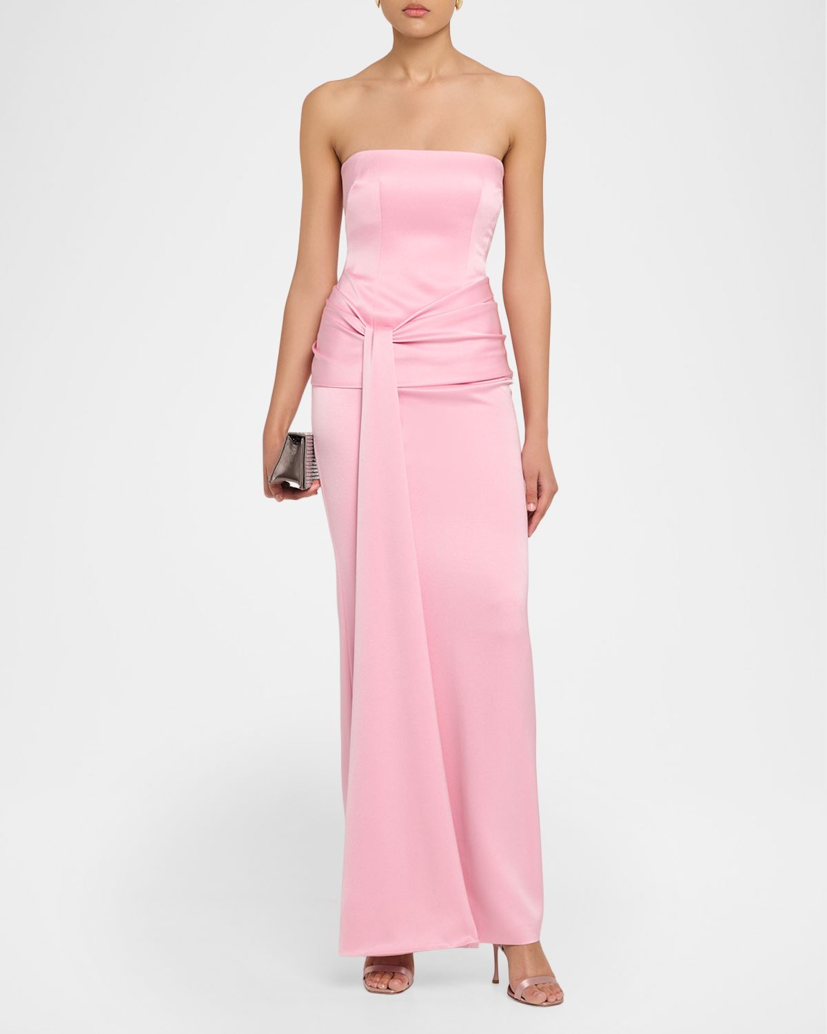 Alex Perry Strapless Draped Satin Crepe Column Gown