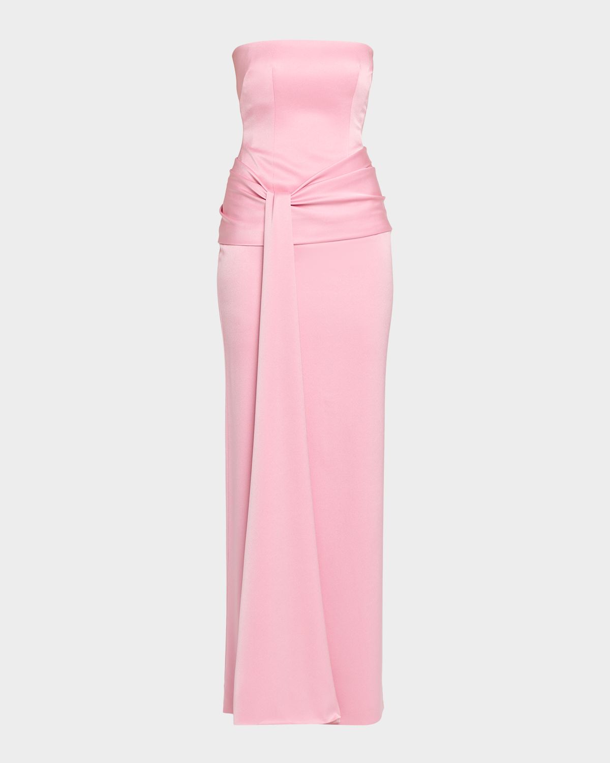 Alex Perry Strapless Draped Satin Crepe Column Gown