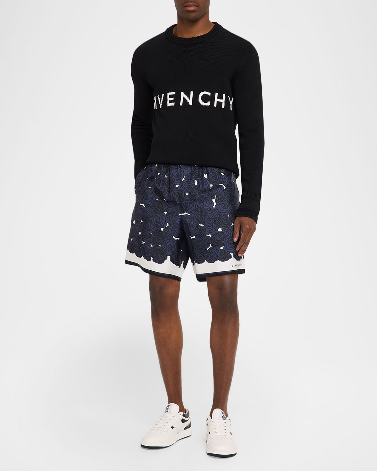 Givenchy Men 's Silk Rose-Print Pull-On Shorts