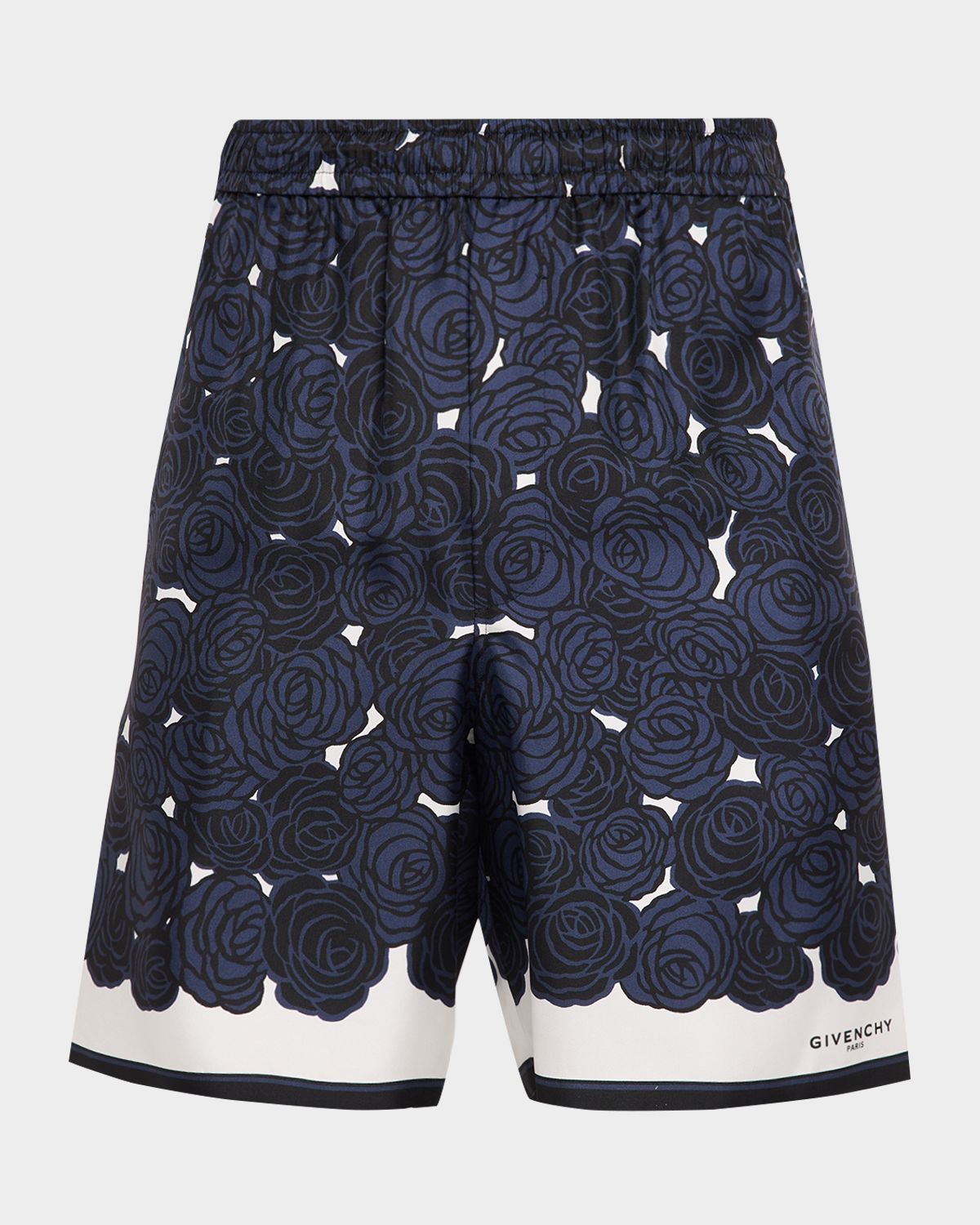 Givenchy Men 's Silk Rose-Print Pull-On Shorts